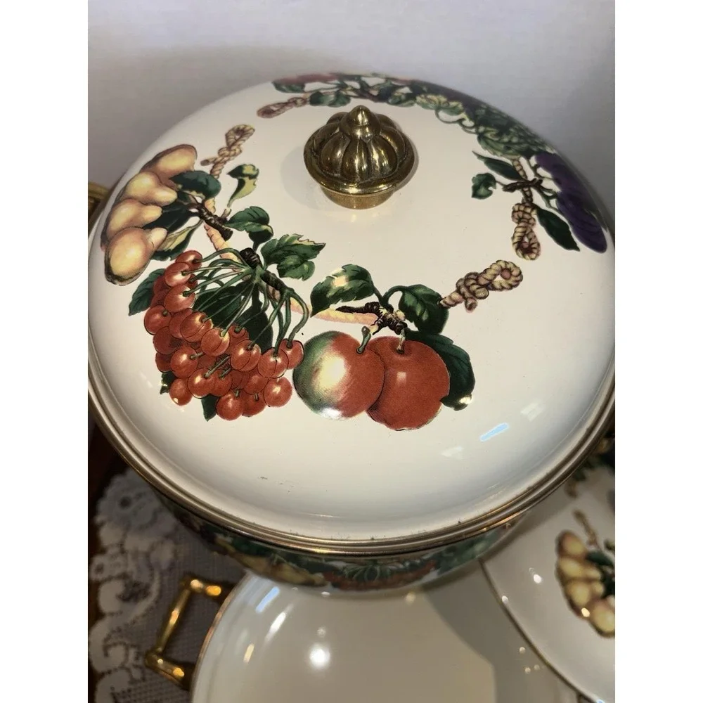 Kensington Garden Enamel and Brass Fruit Pans,5 QT Dutch Oven and 4 QT Casserole
